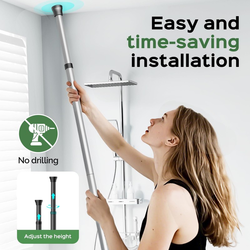 HAMITOR Shower Caddy Tension Pole: Rustproof Quick Install Corner Bathroom