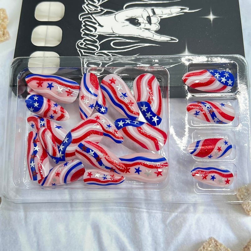 4th of July Press on Nails Medium Almond Fake Nails
