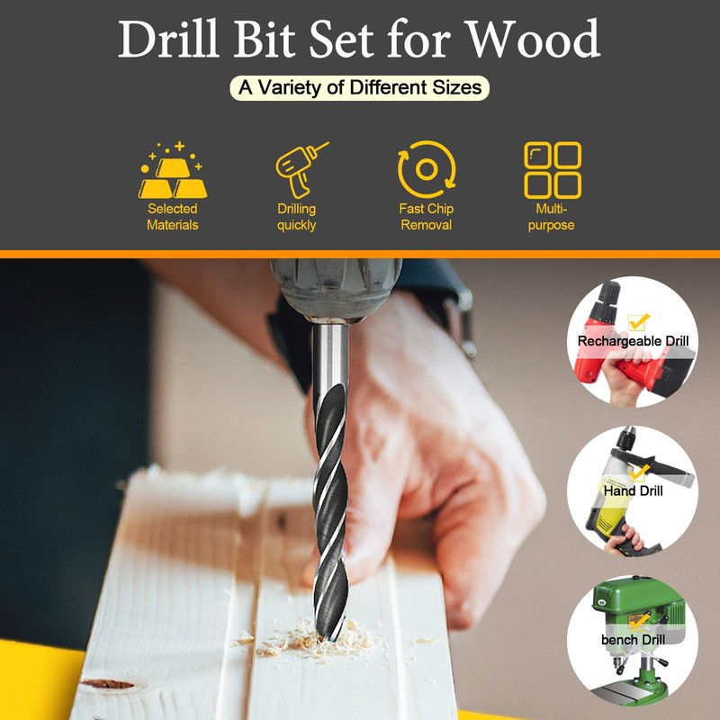 Rustark 23 Pcs Wood Drill Bit Set with Dowel Pins