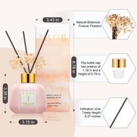 SAGE Hotel Reed Diffuser - 3.4oz Amber Cashmere Scent Diffusers for Home | Preserved Real Flower & Oil Diffuser Sticks | Inspired by Shangri-La Room Scent | Nightstand or Bathroom Decor for Shelves