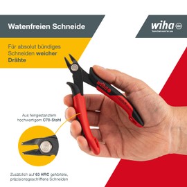 Wiha Precision Side Cutters Electronics Small (26815) Wide, Pointed Head without Bevel 130 mm I Mini Wire Cutter for Electrical Installation