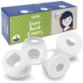 4-Pack Childproof Door Knob Covers - Easy to Install Child Safety Door Knob Cover with No Tools Needed - Reusable, White Baby Proof Door Knob Covers - Door Safety for Kids Made Easy by Wittle