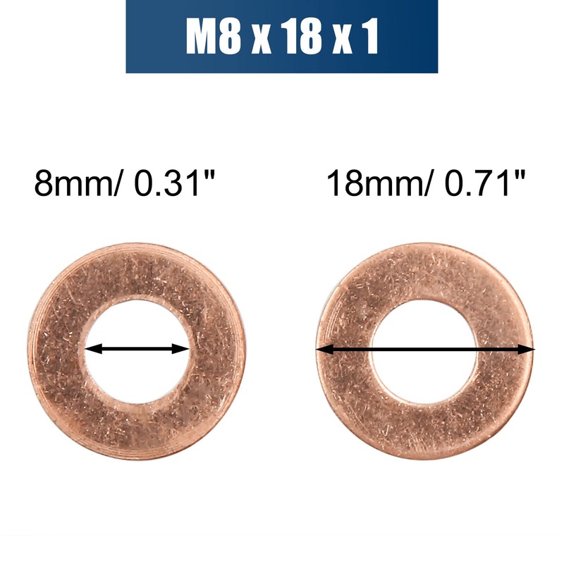 sourcing map Pack of 30 Copper Washers 8 mm Inner