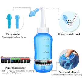 Darate Darate Neti Pot Sinus Rinse Bottle 300 ML, Nose Wash Cleaner Pressure Rinse Nasal Irrigation for Adult & Kid BPA Free with Sticker Thermometer (300ml Bottle)