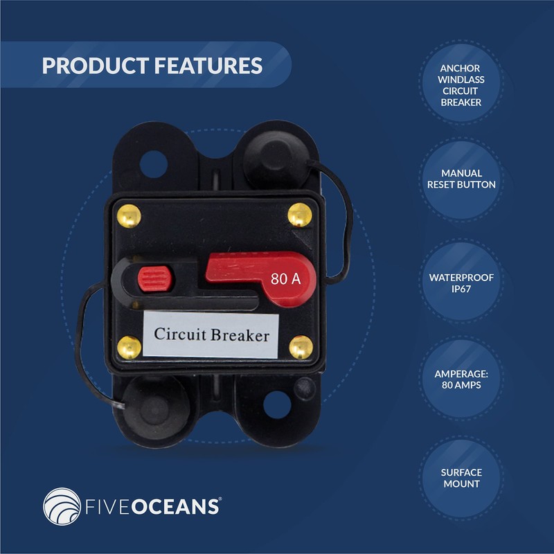 Five Oceans 80 Amps Anchor Windlass Marine Circuit Breaker with
