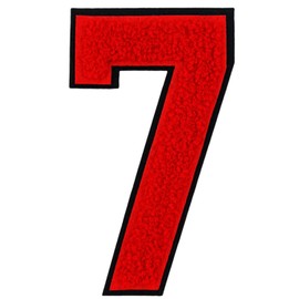 1Pcs 5.0" Red Chenille Number Patches with Black Border, Iron On Appliques for Clothing, Jackets, Backpacks，Varsity Style Number Patches Pair with Varsity Letter Patch (red 7)