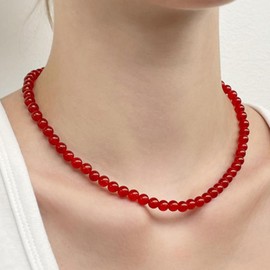 Carnelian Necklace, Healing Gemstone Carnelian Beaded Necklace with Natural Pearl, 18k Gold Plated Red Agate Necklace Jewelry for Women