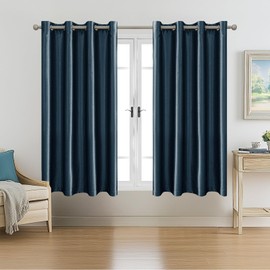 Ystyle Curtains Set of 2, Blackout Curtains with Eyelets, 140 x 145 cm, Thermal Curtain Against Cold and Heat, Opaque Bedroom Living Room, Sound Insulation Curtain, Dark Blue