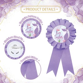 Mermaid Big Sister Tinplate Badge Pin, Mermaid Sister to Be Pin for Girl, Birthday Girl Button Pin, Purple Rosette Happy Birthday Button for Girl Celebration, Under The Sea Theme Baby Shower Party Favors