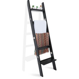 NIUBEST 67" Wooden Blanket Ladders for The Living Room,5-Tier Ladder Shelf, Ladder Rack for Storage and Decor (Black)