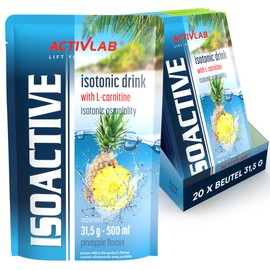 Activlab Isoactive Isotonic Drink 20 x 31.5 g, Pineapple Flavour, with L-Carnitine, Electrolytes & B Vitamins, 500 ml Sports Drink, Practical Bag, 3 x Laboratory Tested