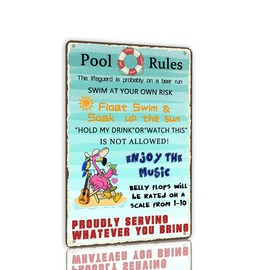 Pool Rules Metal Sign Vintage Retro Poster Pool Area Decorations for Home Pool Swimming Beach Farmhouse Outdoor Decor Funny 8x12 inch