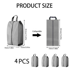 YUNYU Waterproof Shoe Bags for Travel and Storage, Heavy Duty Oxford Fabric Shoe Organizer with Zipper, 39 x 19 x 15 cm, Grey, Dustproof, Reusable, 4 Pack Grey Fashion