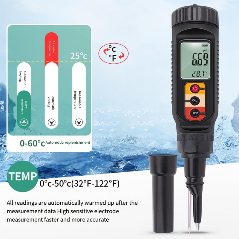 Biafiog 1 PCS Plastic Digital Food PH Meter 0.00-14.00 PH