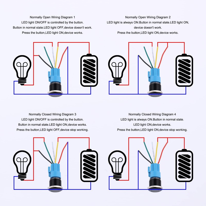 DMWD 2PCS 19MM Momentary Push Button Switch 12V-24V Ring LED