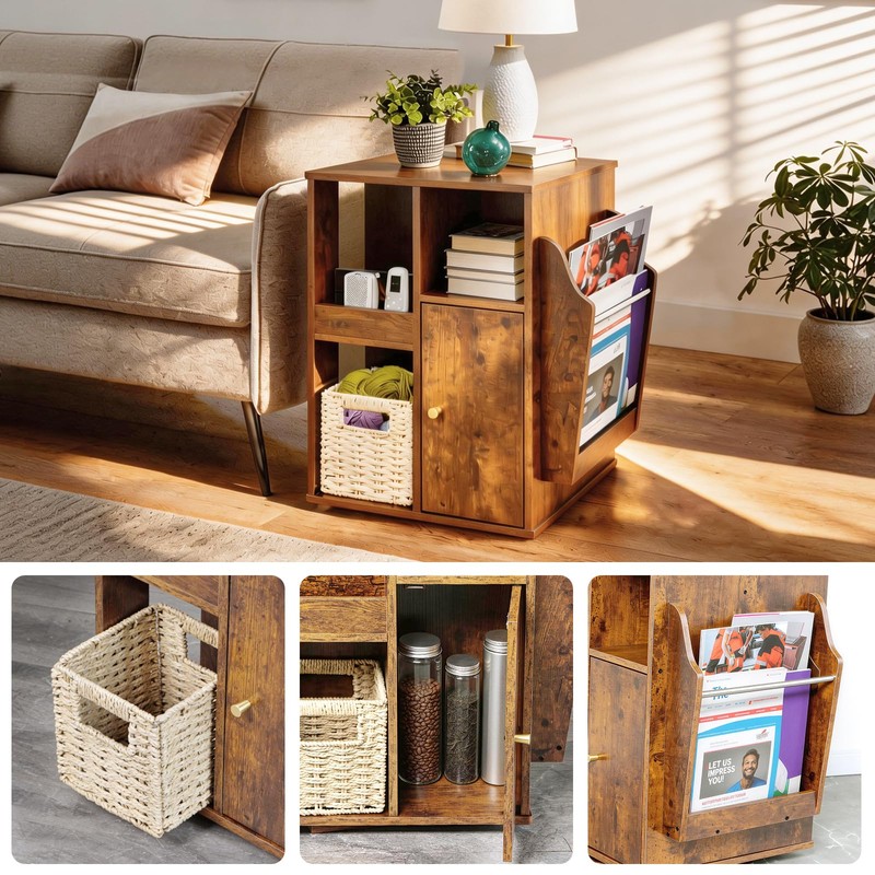 Square Rotating End Table with Storage, 16"D x 16"W x