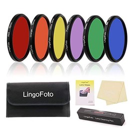LingoFoto 6pcs Round Full Color Lens Filter Set Red Orange Yellow Green Blue Purple+ 6 Pockets Filter Pouch+3 Lens Cleaning Tool (52mm)