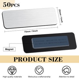 Geelin 50 Pack Magnetic Name Tags Blank Name Badge Holder Plastic ID Tag Backing 1 x 3 Inches with 3 Pcs Magnets for Police Office Employee Custom(Silver)