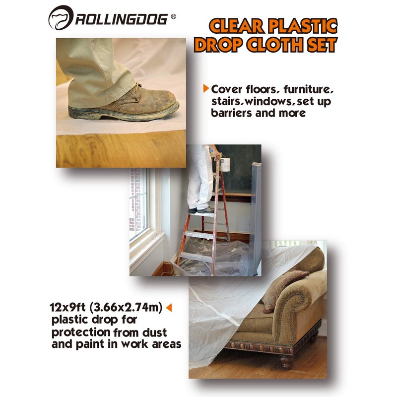 ROLLINGDOG 6 Pack Painter Plastic Drop Cloths - Plastic Dust