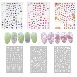 PAVIKE Japanese Pattern Nail Sticker, 6-Piece Set, Petal Design, Traditional Japanese Flower Nail Sticker, 3D Nail Art, Cherry Blossom, New Year Nail Sticker, Suitable for Adults and Children, Wedding