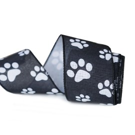 SKOVVART Black and White Paw Print Wired Edge Ribbon, Burlap Dog Cat Pet Paw Ribbon Wired for Wreath, 2.5” x 10 Yards (Black&White), RDB-348