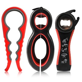 Jar Opener Gripper - 3-Pack Rubber Opener for Weak Hands, 6-in-1 5-in-1 Bottle Openers for Seniors With Arthritis, 4-in-1 Opener + Non Slip Lids Gripper
