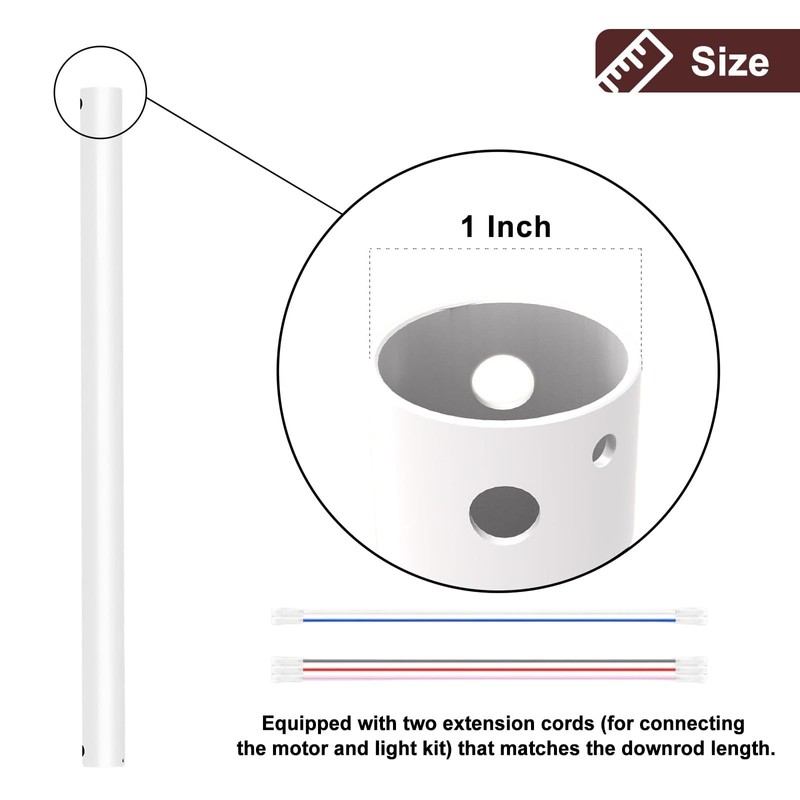 FEHEED 6 Inch Ceiling Fan Downrod, 1" Diameter White Ceiling
