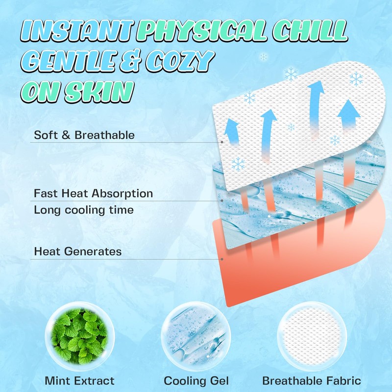 24 Sheets Round Rectangle Cooling Patches for Instant Remission from