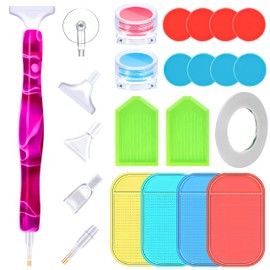 Diamond Art Painting Pen Kit with Thread Multi Placer Tips, Resin Drill Accessories, Plastic Rollers, Wax Mat, Glitter Design for Art Crafe DIY Diamond (Aufrüstsatz - Rot)