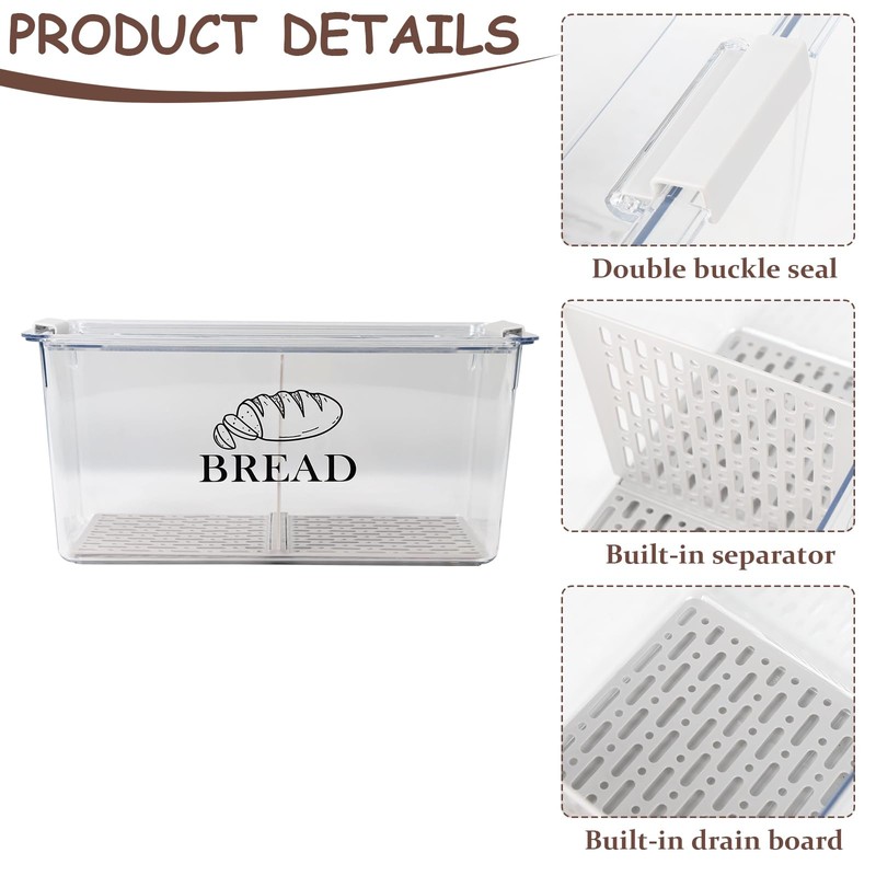 Gzsekken Plastic Bread Container,Bread Bins for Kitchen Airtight Bread Box