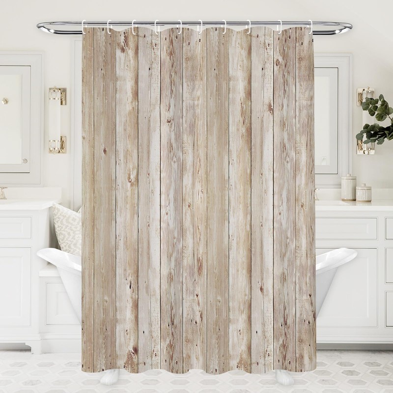 Abaysto Rustic Decor Shower Curtain, Brown Wood Plank Wall Texture
