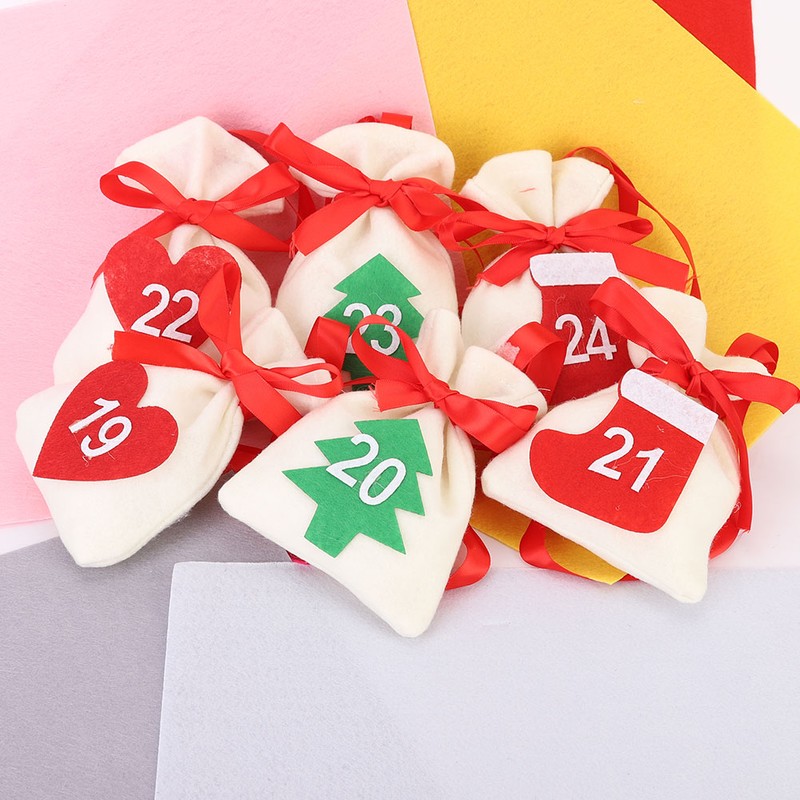 Christmas New Year Countdown Advent Hanging Calendar Gift Bags Pouches