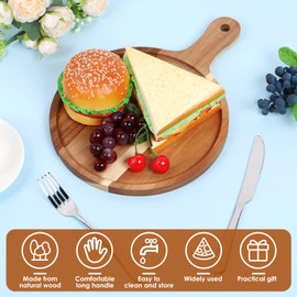 Wood Cutting Board Natural Pizza Paddle with Handle Portable Wooden Chopping Board Reusable Cutting Serving Board Multifunctional Charcuterie Platter for Baking Bread Steak Sushi (Round)