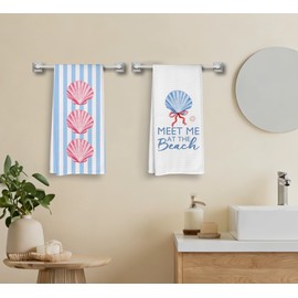 Coastal Preppy Beach Seashell Kitchen Dish Towels Dishcloth 16x24 Inches, Pink and Blue Ocean Beach Seashell Decorative Hand Tea Bathroom Towels, Coastal Kitchen Bathroom Decor, Set of 2