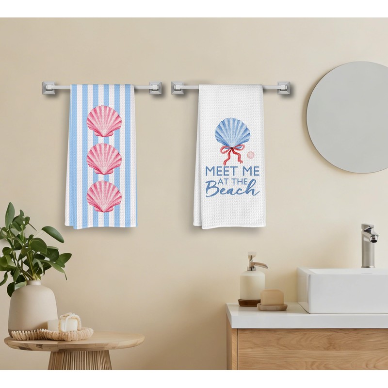 Coastal Preppy Beach Seashell Kitchen Dish Towels Dishcloth 16x24 Inches,