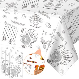 3 Pack Fall Thanksgiving Coloring Tablecloth for Kids, Disposable Thanksgiving Turkey Pumpkin Color-in Paper Table Cover, Fall Thanksgiving Activity for Kids Holiday Party Decorations, 54x108 Inch