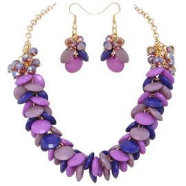 Bocar Fashion Cluster Bubble Acrylic Statement Necklace for Women Bib Collar Jewelry Set Necklace and Earrings (NK-10677-purple)