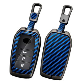 ontto Key Case Fit for Toyota Key Fob,Stylish Key Protector Carbon Texture Car Key Cover for BZ4X Prius Venza RAV4 Prime Sienna Land Cruiser Fortuner Mirai,Blue