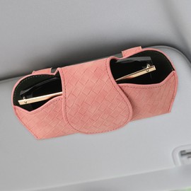KINIVA Sunglass Holder for Car Visor Leather Glasses Case with Clips for Car Interior Accessories Apply to All Car Models(03 Pink)