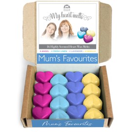Mum's Favourites - Mixed Wax Melts - 4 Each of 4 Angel,4 Fresh Linen, 4 Lavender, 4 Vanilla Wax Melts Gift Set for Mother's Day 16 x 5 g Heart Shaped Scented.