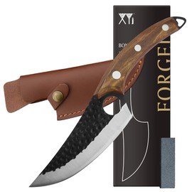 XYJ FULL TANG 6 Inch Stainless Steel Boning Knife Chef Fishing Knives Carry Leather Sheath Outdoor Cooking Knives Meat Butcher Knife For Camping Kitchen or Outdoor BBQ