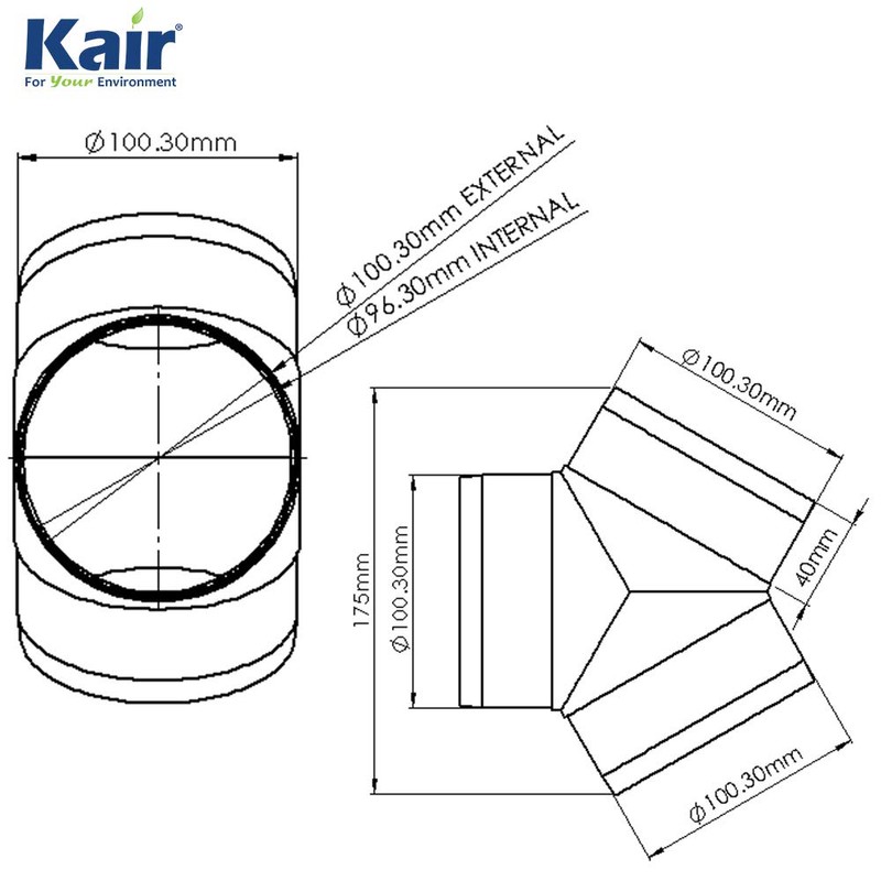 Kair Equal Y Piece 100mm - 4 inch Ducting Splitter