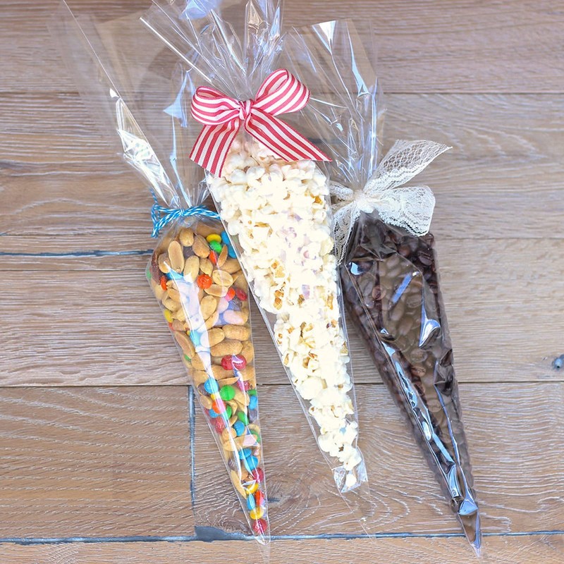 Large Cone Cellophane Bags,7x15 Inches 200 PCS Plastic Popcorn Cone