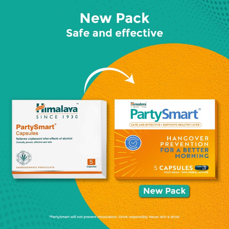 Himalaya PartySmart Herbal Capsule – Plant-Based Wellness Supplement, 10 Capsule