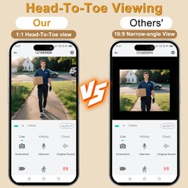 Doorbell Camera Wireless,2K FHD Head-to-Toe Video, no Subscription,Two-Way Talk, Smart Home Video Doorbell with Chime,Battery Powered,Motion Detection & Alerts,Works with Alexa & Google(2.4G WiFi)