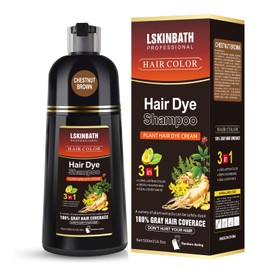 LSKINBATH Natural Hair Dye Shampoo, 3-IN-1 Herbal Hair Color Shampoo, Instant Hair Dye for Men Women, 100% Hair Color Coverage for All Hair Types 16.9 Fl Oz 500ml (Chestnut brown)