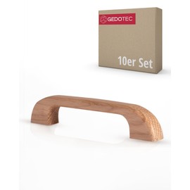 Gedotec Solid Wood Furniture Handles, Pack of 10, Handles for Kitchen Cabinets Including Mounting Material, Furniture Handles, Raw Oak with BA 112 mm, Door Handles for Cupboards - Cabinet Handles