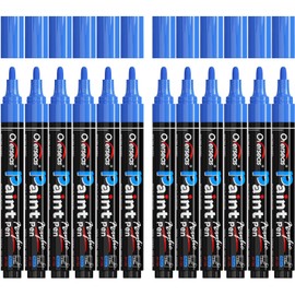 Overseas Blue Paint Pens Paint Markers - Permanent Acrylic Markers 12 Pack, Water-Based, Quick Dry, Waterproof Paint Marker Pen for Rock, Wood, Plastic, Metal, Canvas, Glass, Fabric, Mugs. Medium Tip