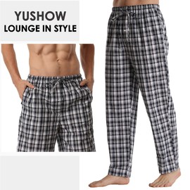YUSHOW 2 Pack Men's Pajama Pants Cotton Plaid Soft Light Lounge Pj Bottoms for Men with Pockets Red