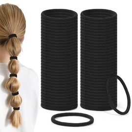 150 Pcs Black Elastic Hair Bands 2 mm Thin Ponytail Holders, No Metal | Rubber And Nylon, Strong Stretch, Gentle On Hair, 5 Cm Diameter, For Ponytails, Braids And Buns